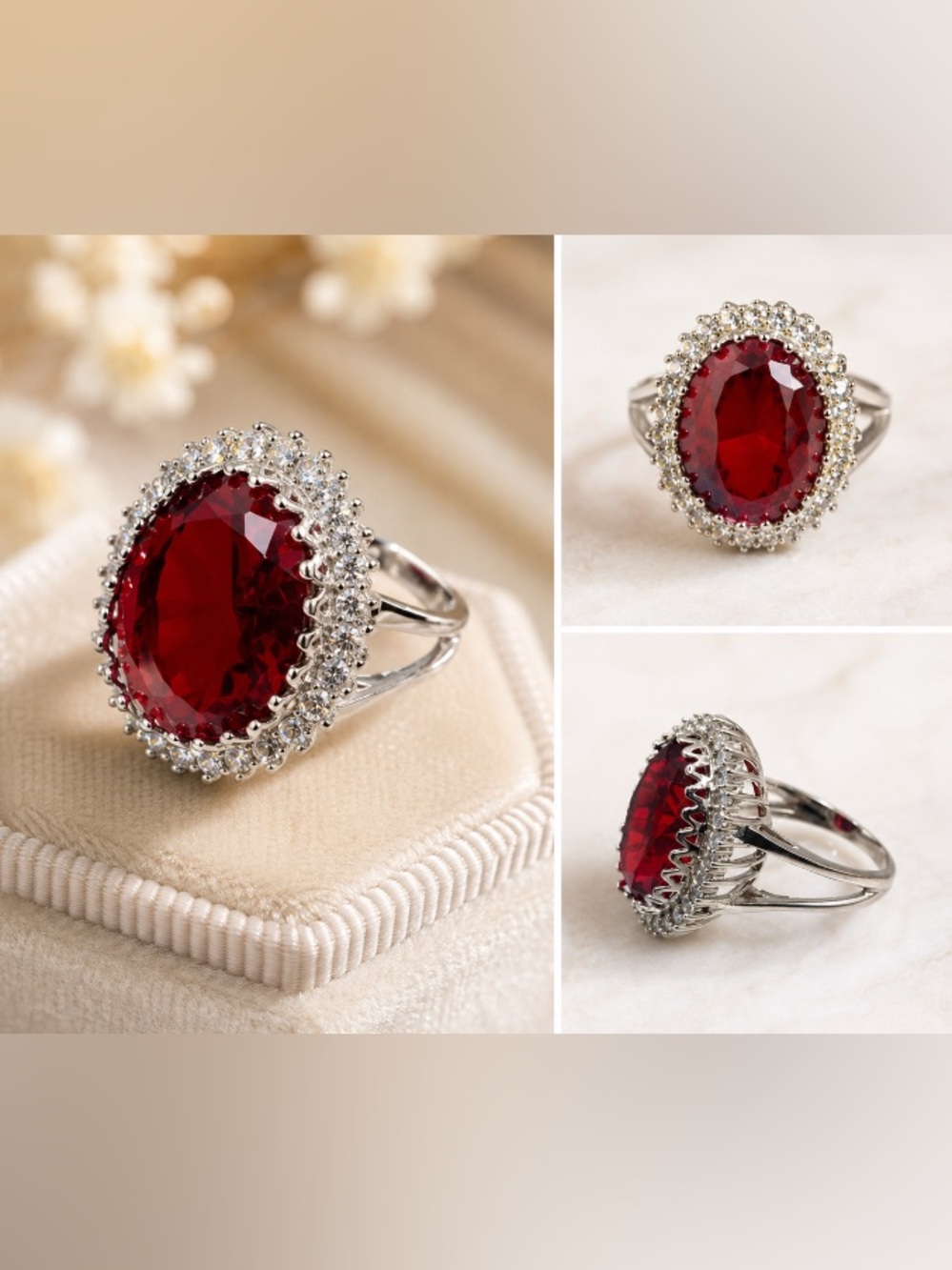 Garnet and Rhinestone Ring - Picture 1 of 6